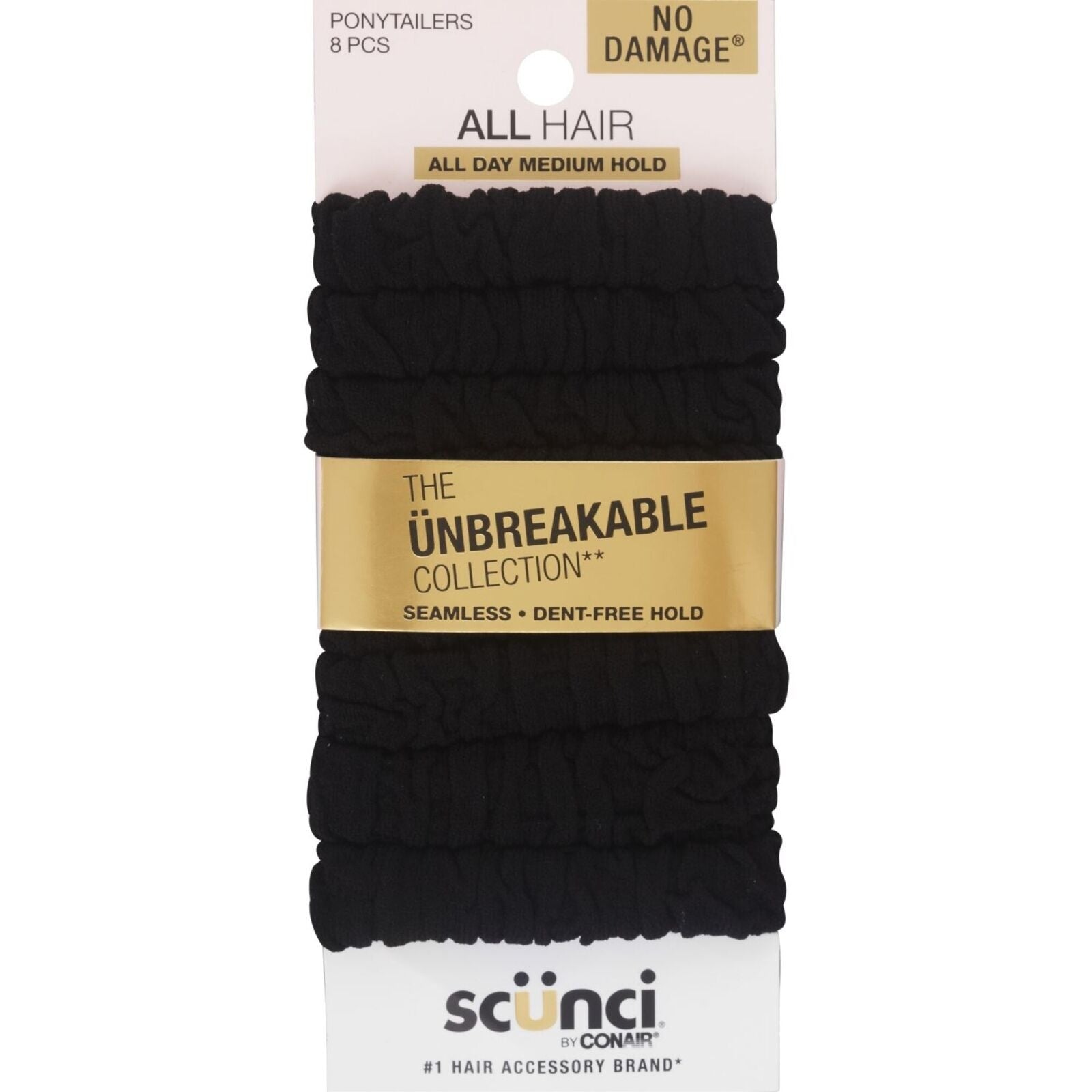 Scunci Unbreakable Ruched Comfy Hair Elastics - Black - All Hair - 8pcs - Bellso